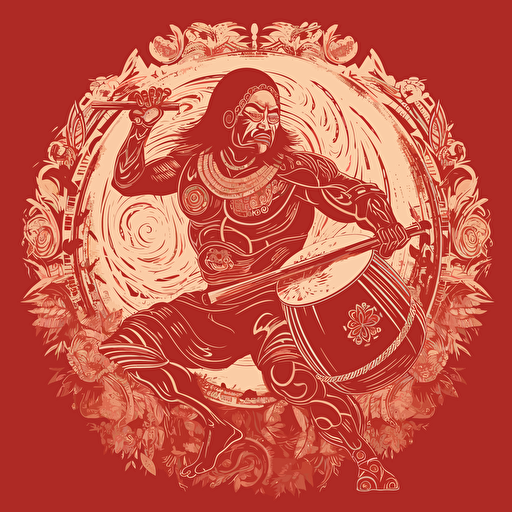 Design a captivating one-color vector illustration featuring a spirited Tongan warrior playing the drums with infectious joy, capturing the essence of their rich cultural heritage and musical traditions.