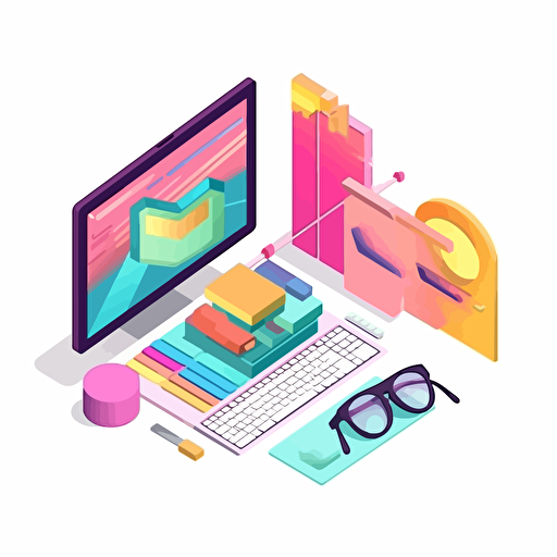 isometric vector illustration with beautiful color palette showing a programming subject.