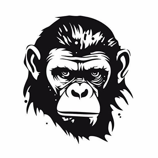 koba from planet of the apes, vector art logo, minimalistic, simplistic, illustrated logo, white background, black color logo, Graffiti style, flat 2d