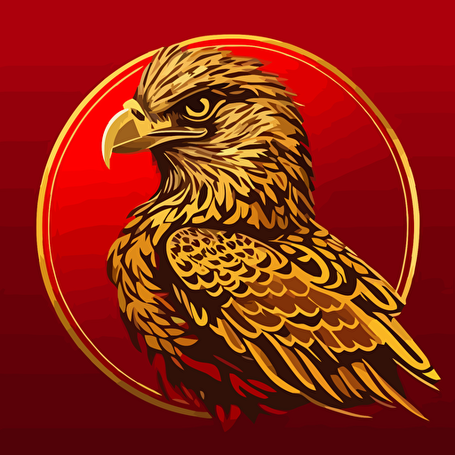 a vector image sticker logo of a gold falcon on a bright red background