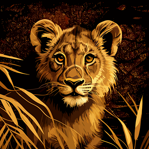 A lion cub looking at you, a vector art, cartoon style