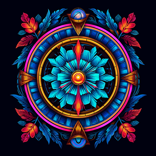 dart board, surrounded by elegant motifs, 2d vector, neon colours, epic composition, vector design on the edges of the image