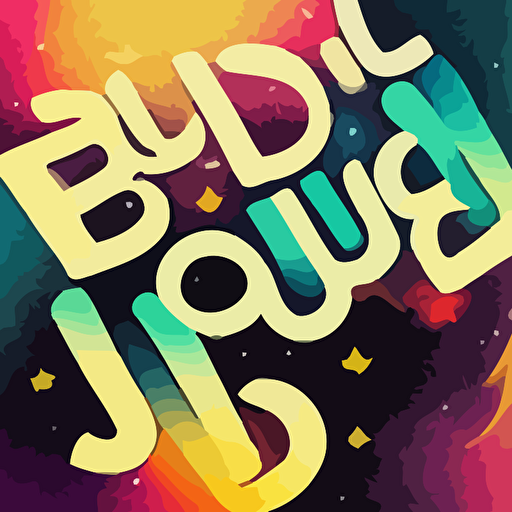 "BUDIL" text , block font , galaxy behind text , cartoon graffiti style , vector,