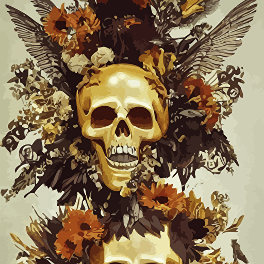 flying icarus reaching golden sun skull mask golden wings greek sculpture quartz crystal skull wreath flowers abstract eyes bouquet bones large flying monster eyes silk fabric birds flowers baroque elements human skull length view baroque element intricate artwork caravaggio birds birds background trending artstation halo octane render cinematic hyper realism octane render 8k depth field 3d