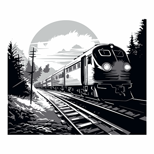 vector black and white art of passing by train, black and white illustration, simple