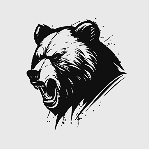simple minimalist vector logo, angry bear, black drawing, ultra detailled, face, white background