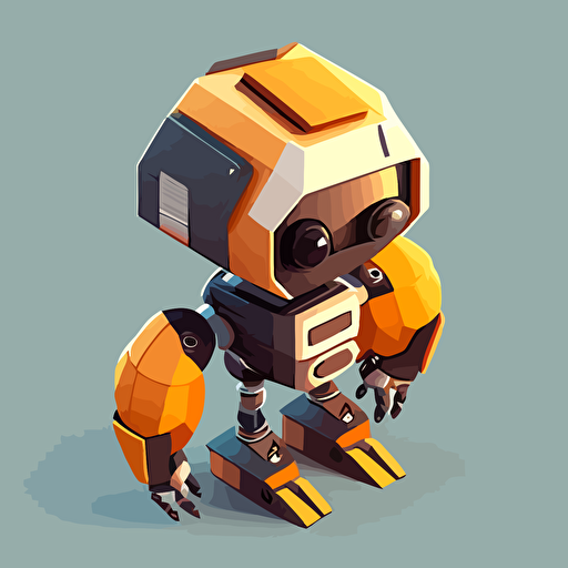 a cute vector art robot, facing right, isometric view of its head and shoulders, startup art