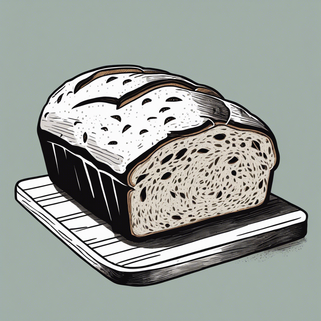 Rustic bread loaf on a cutting board., illustration in the style of Matt Blease, illustration, flat, simple, vector