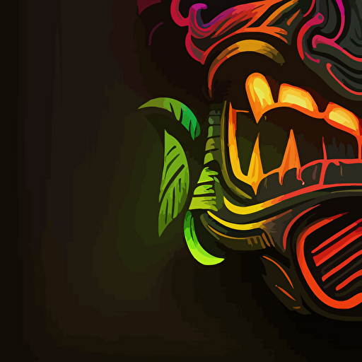 vector cartoon tiki mask, glowing neon colors