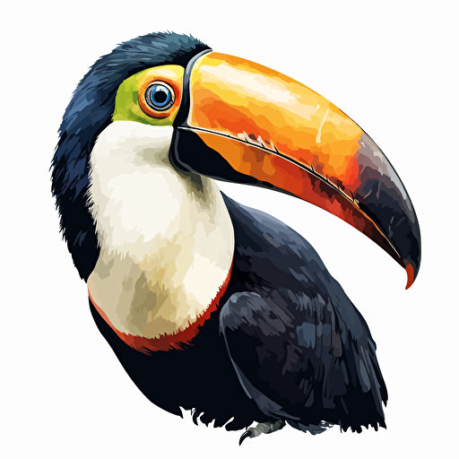 Toucan bird looking straight in the camera, white bg, vector
