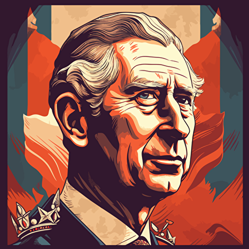 vector illustration of Prince Charles crowned king of England and the British flag in vivid colors