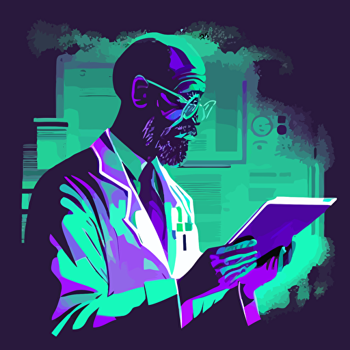 vector illustration of doctor looking at ipad. ar