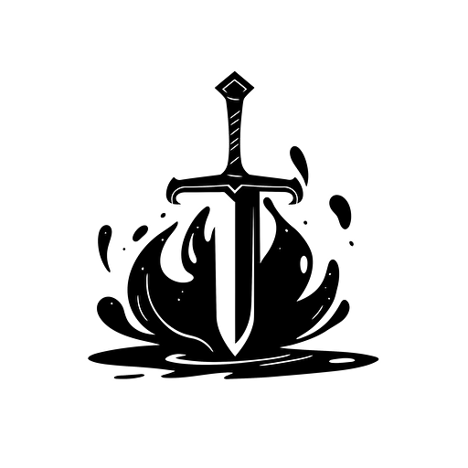 black logo of a sword turning into a fountain pen with a swirl of ink, Minimalistic, design, modern. White background, vector, creative