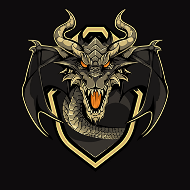 logo design of a dragon with treasure, black and white and gold, goblin, ideas are treasure, vector design, logo design, business