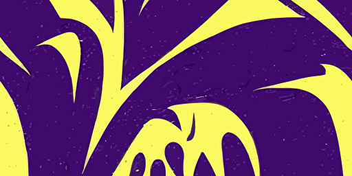 a cartoon vector style illustration of a dinosaur type monster with lots of eyes, goth punk style, yellow and purple, grainy texture lino print style