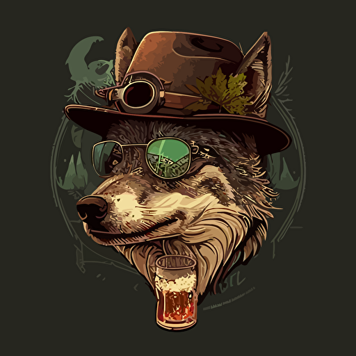 happy wolf, vector, hat and glass fancy