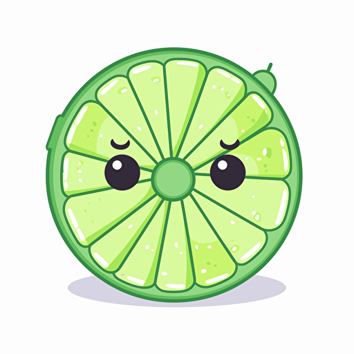Kawaii lime slice wheel, flat, 2D, vector, 16 colors, white background, in anime chibi style