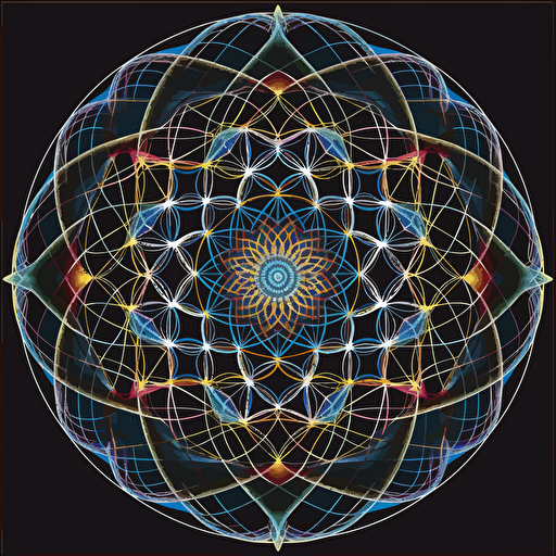 vector drawing, colorful complex sacred geometry