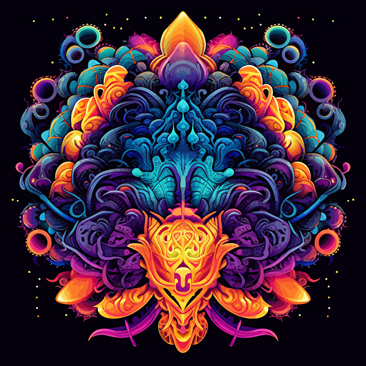 2d mandala made with alien faces uv colors vector style detailed