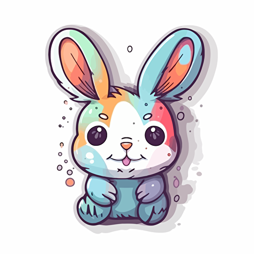 sticker, cute happy colorful bunny, vector, contour, white background
