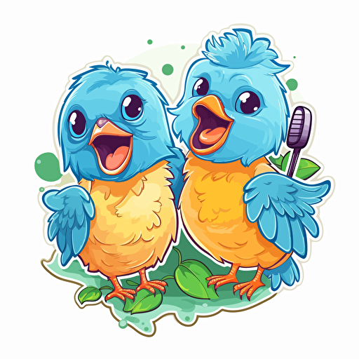 adorable sticker logo of a cute birds singing, 2d vector style