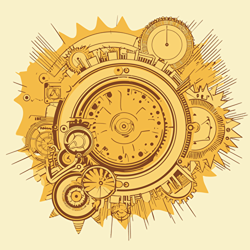mechanical sun vector illustration, simple, modern,