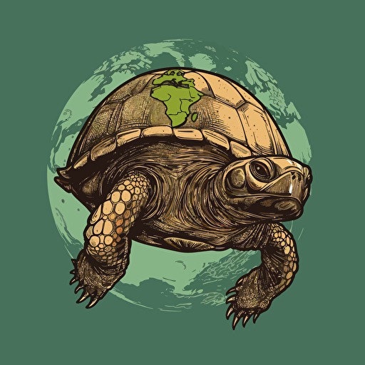 the world turtle, carrying a varied biosphere on its back, extreme detail, vector artwork, style pop and flair,