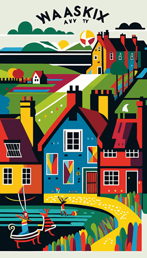 flat, vector, svg, pdf, village in Scotland, by Keith Haring, Wassily Kandinsky