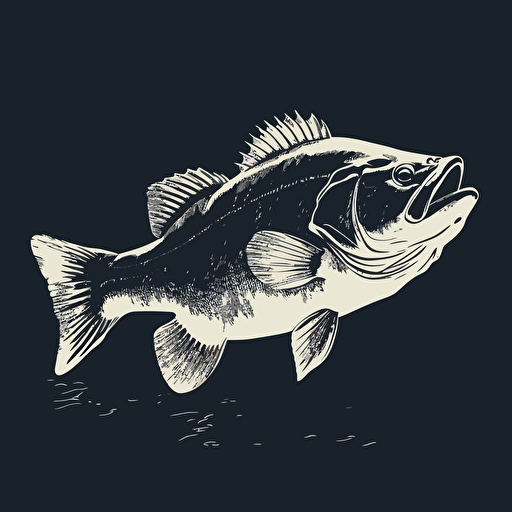 simple largemouth bass, minimalism, vector art, black and white, flat