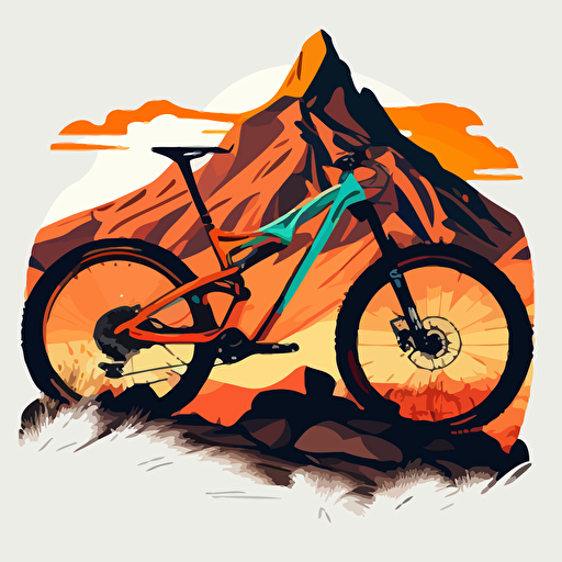 a Patagonia art style image of a mountain bike that is simple with no background and is a vector image with 2 dimensional