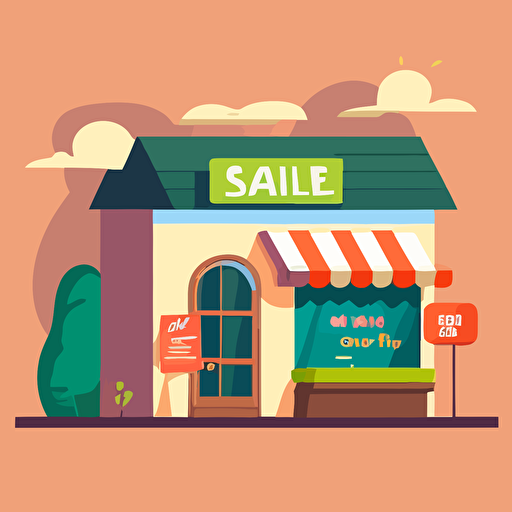simple store, with sale event, saint, flat style, picture, cartoon, vector