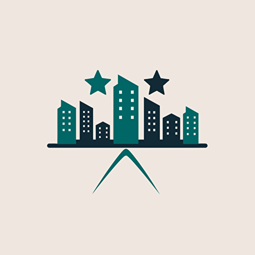 create real estate logo using buildings and a star, minimal, modern, simple, clean, vector