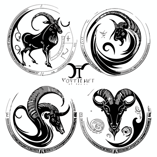 set of black and white zodiac sign capricorn logo for vectors, white background