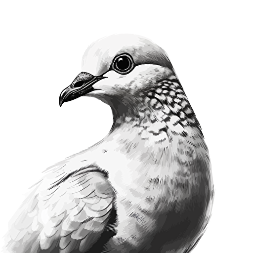 Dove bird looking straight in the camera, white bg, vector