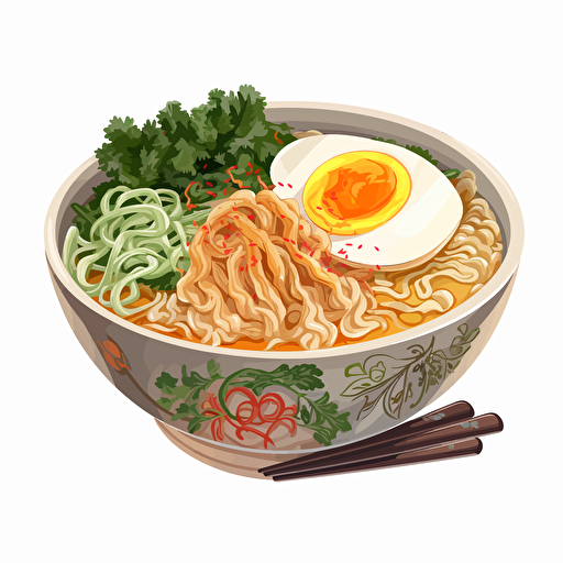 ramen bowl, vector art, white background