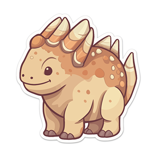 Die-cut sticker, Cute kawaii triceratops dinosaur sticker, white background, illustration minimalism, vector, Sandstone Tones