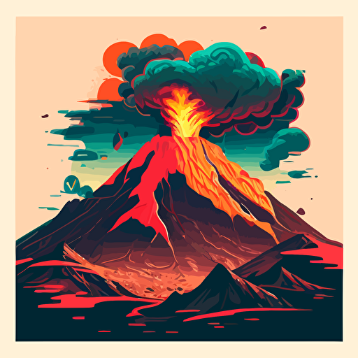 vector image of a volcano with retro colors