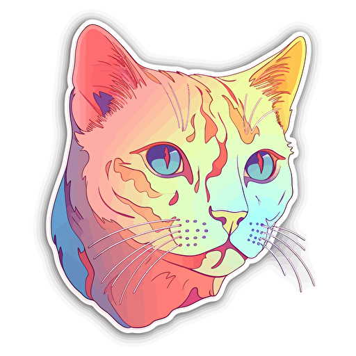 cat, Sticker, Nostalgic, Luminous Colors, Cartoon, Contour, Vector, White Background