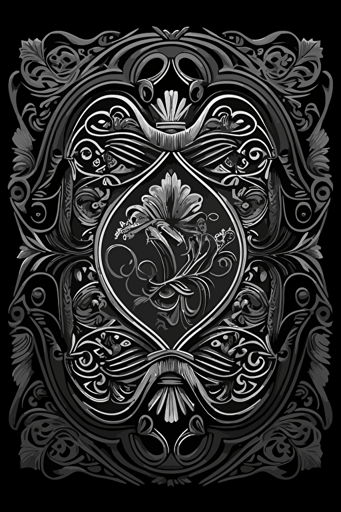 Design a black and white symmetrical playing card back in the style of ornate Victorian and mechanical design. The card back should have a unique design, with elements of symmetry and repetition, Flat with no shadow, no script, while still maintaining a cohesive look and feel throughout the deck. The overall design should evoke a sense of imagination and adventure, suitable for use in both casual and formal card games. The final product should be high-quality, vector artwork, suitable for printing on standard playing cards.