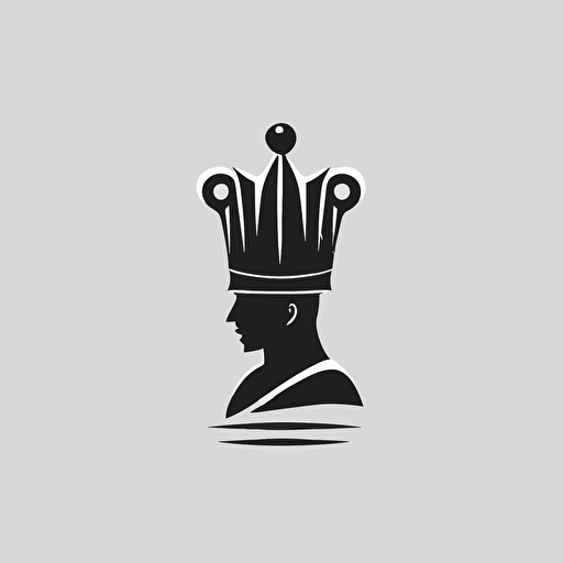 a minimal vector logo, chess piece king, chef hat on head, white background, black and white