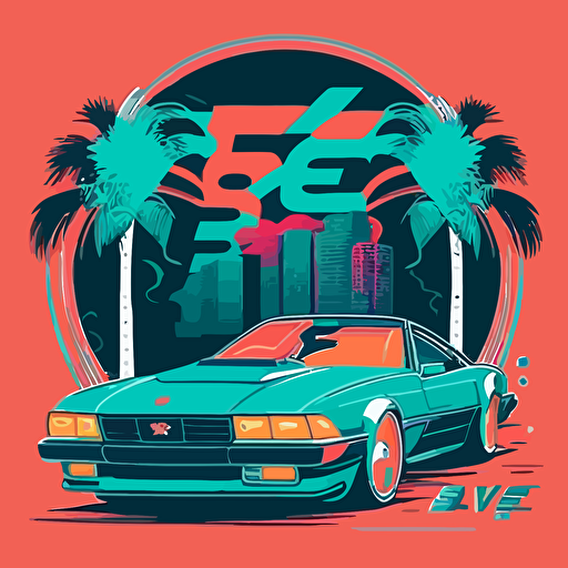 e38 in miami vice style, logo, flat background, vector
