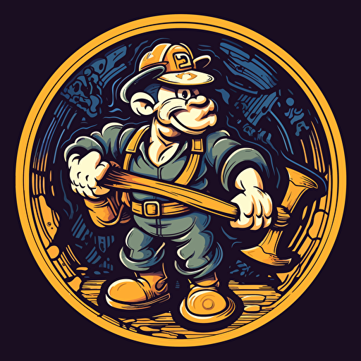 vector popeye fire fighter with an axe on a coin.