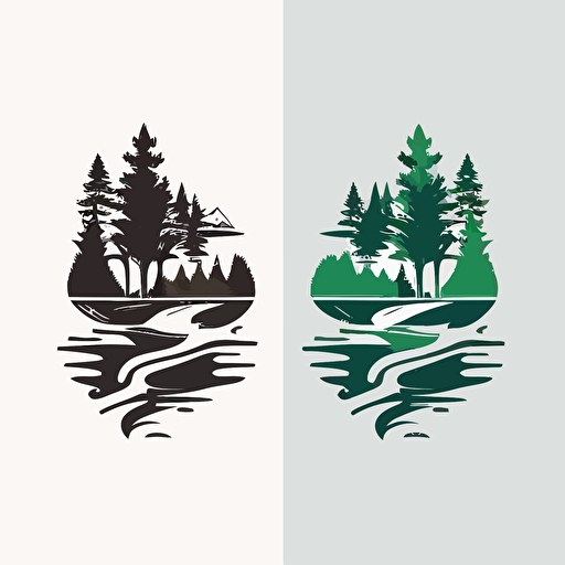 Simple and elegant bicolor vector logo with forest and river as main