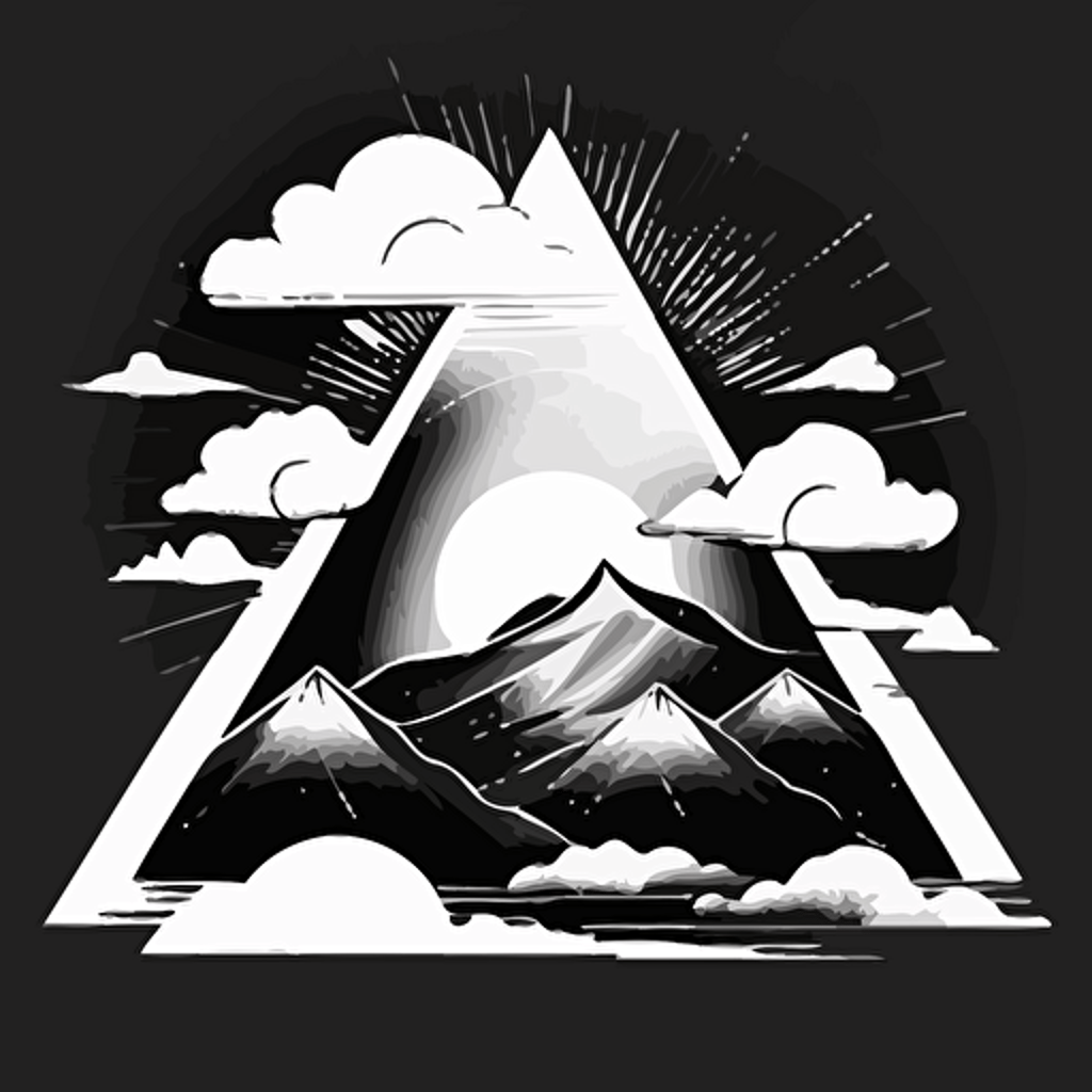 create a logo for me for that incorporates a prism and the sky with digital data flowing in and out of the prism in an easy flat vector style black and white