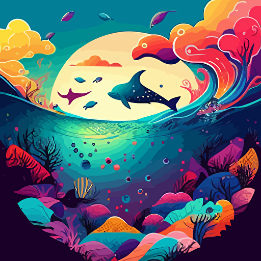 fun vector art, colorful, ocean water