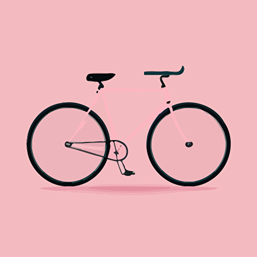 simple bicycle with black bike frame, flat design, pink background, vector , 2d, smooth, cute,