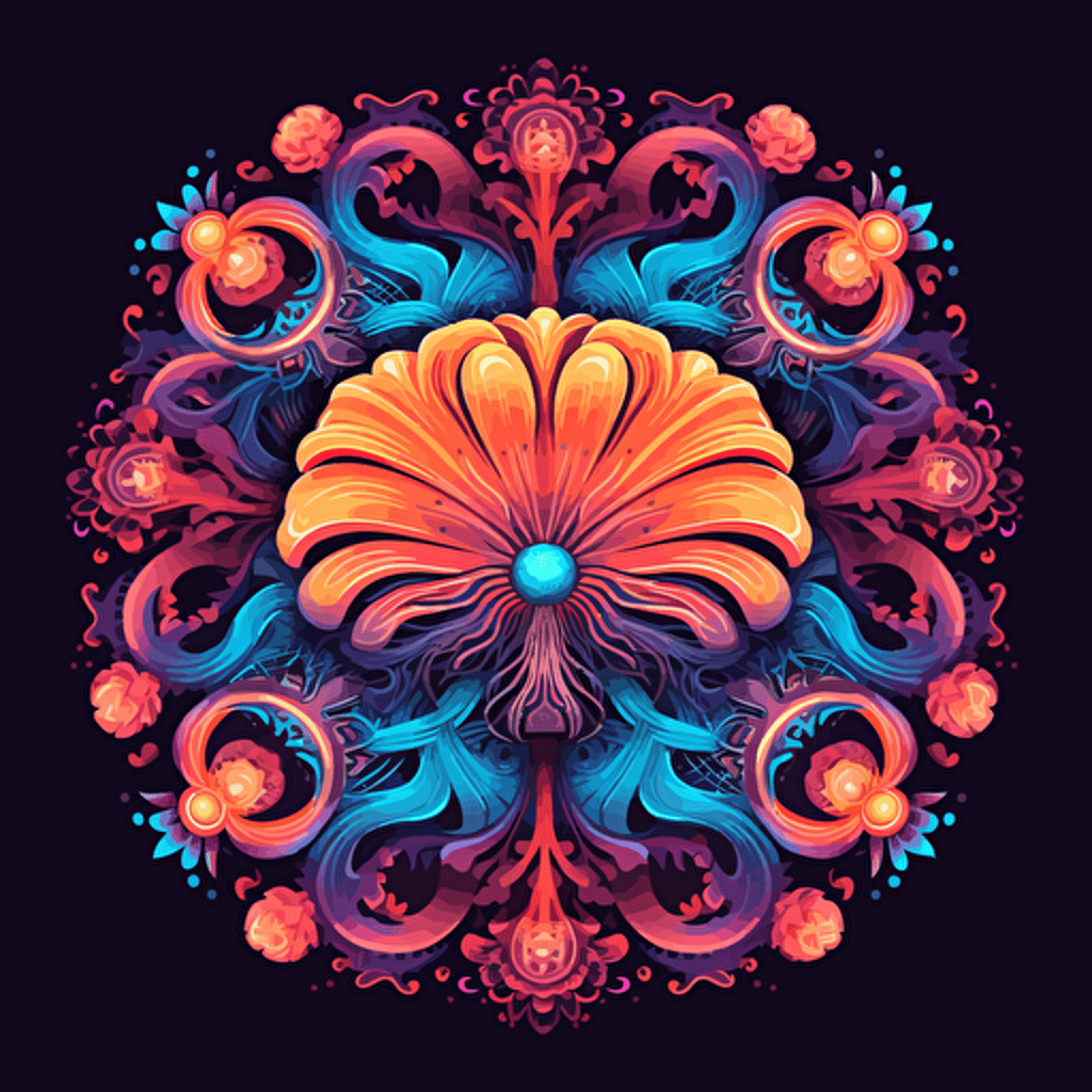 2d mandala made with fungus uv colors vector style detailed
