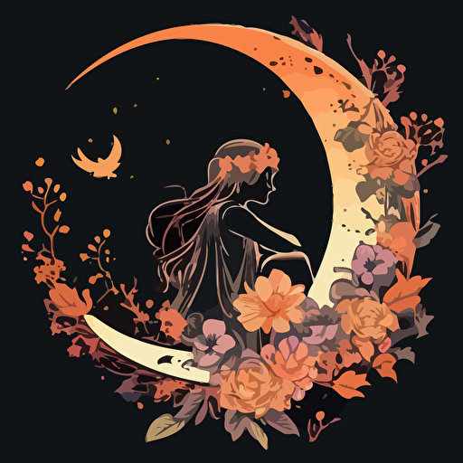logo fairy sitting on a half moon with flowers vector art
