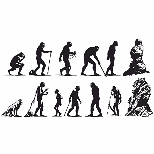 the evolution of man silouhette sequence from monkey to man. White Background, vector style