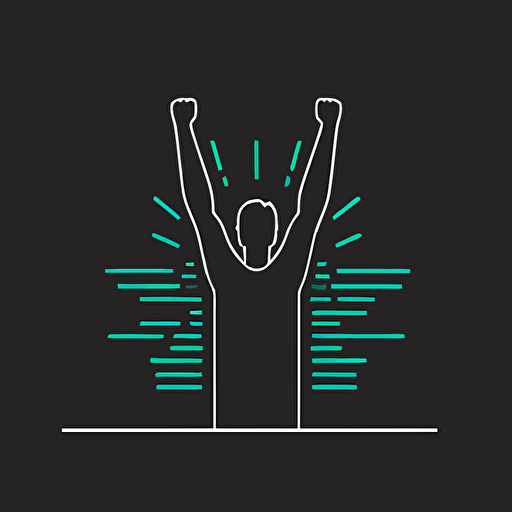 minimal line logo of a person raised his hands up as a winner, vector